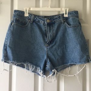 Distressed jean shorts
